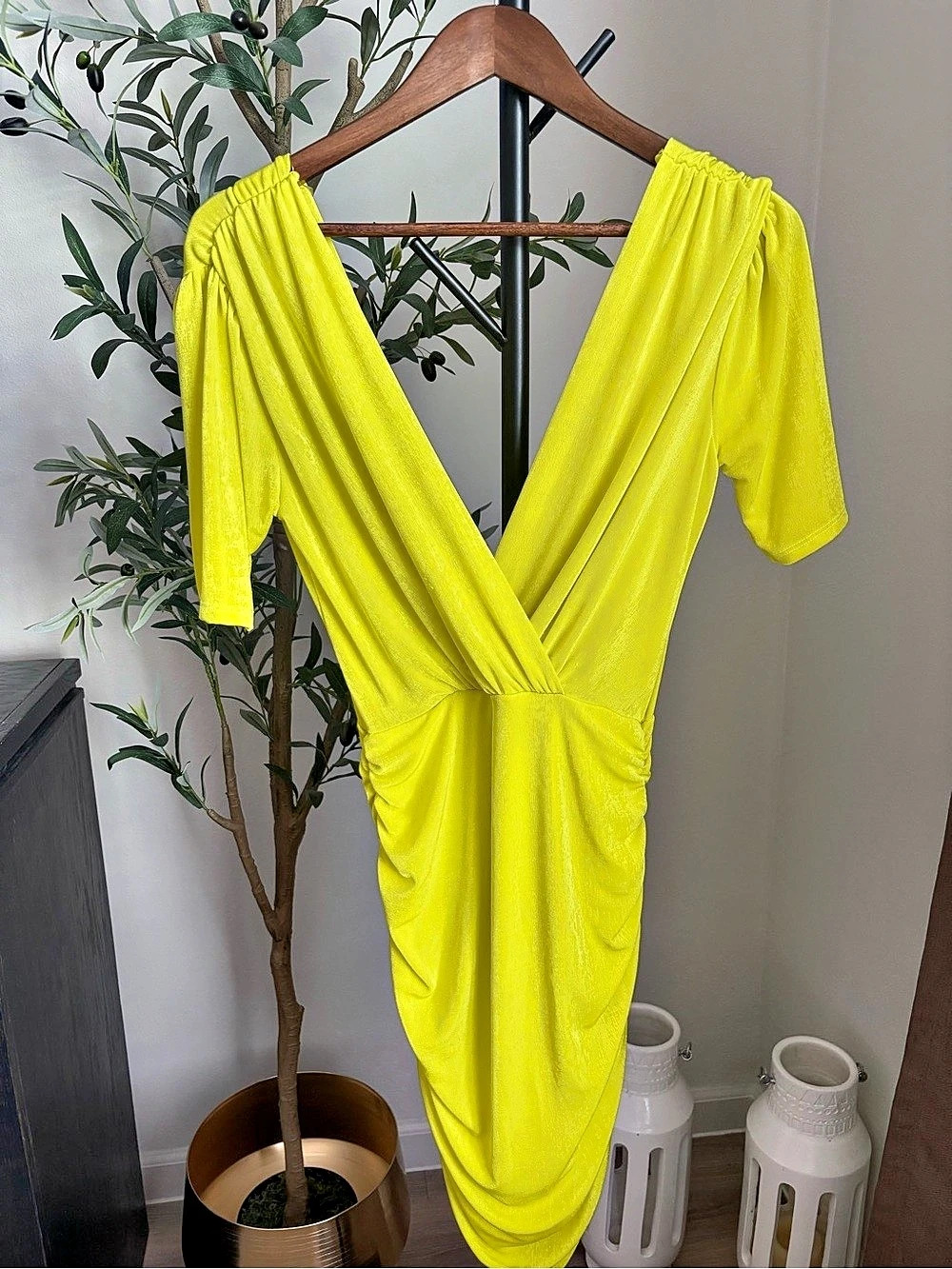 Lime Green Ruched Maxi Dress Like New